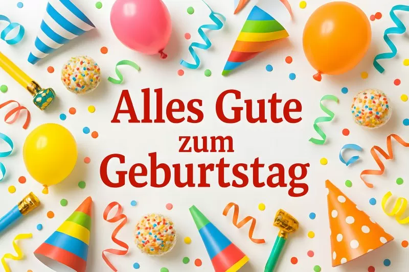 Alles Gute zum Geburtstag auf weiß mit Partydeko