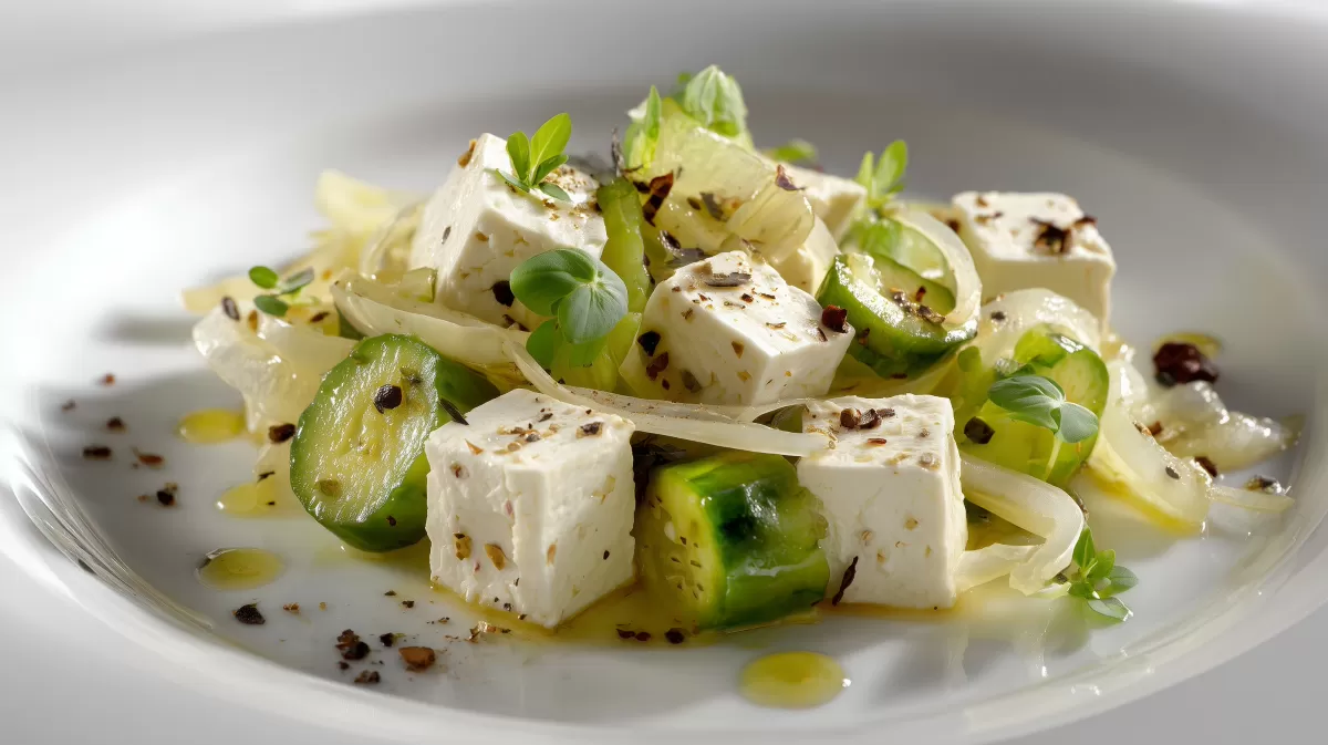 Allgäuer Bergkäse Salat mit Gurke und Kräutern