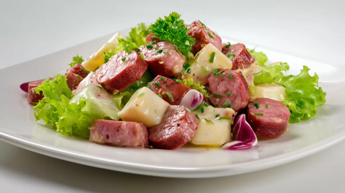 Allgäuer Wurstsalat mit Lyoner und Emmentaler