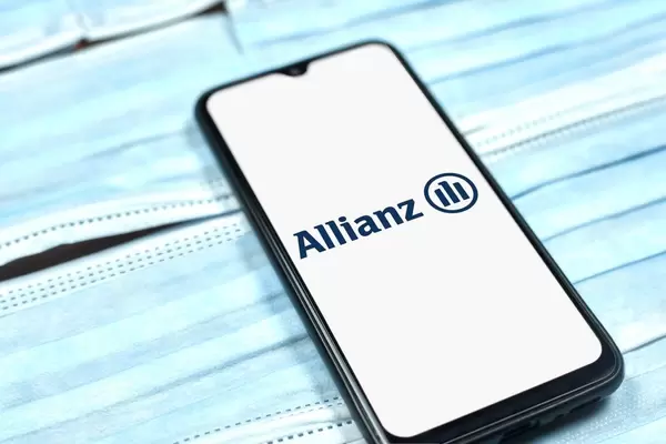 Allianz - multinational financial services company logo on smartphone display. Changing global business rules