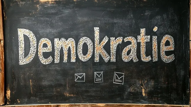 Alte Kreidetafel mit Demokratie-Schriftzug