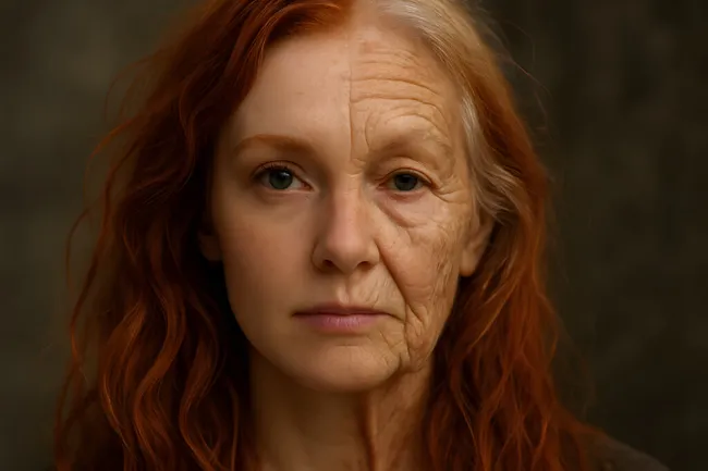 Alternde Frau mit roten Haaren - Zeitreise-Porträt