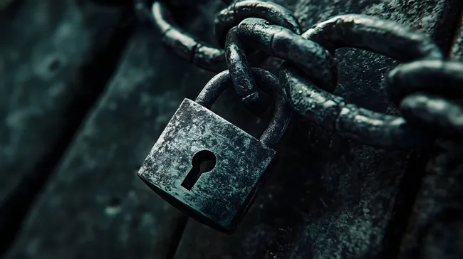 Altes Vorhängeschloss mit Kette als Sicherheitssymbol