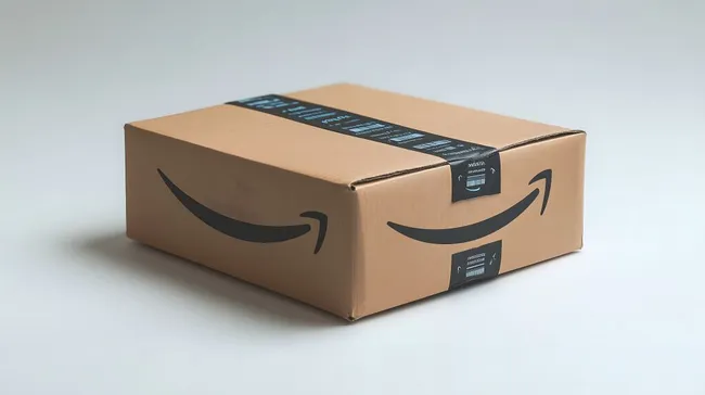Amazon-Lieferbox vor weißem Hintergrund