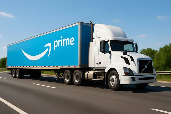 Amazon Prime-Lieferwagen auf der Autobahn
