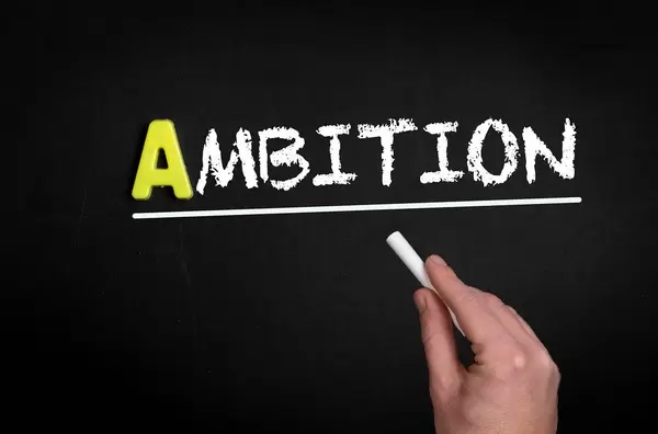 Ambition text on blackboard