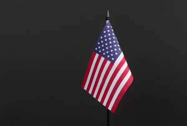 American flag isolated on black background