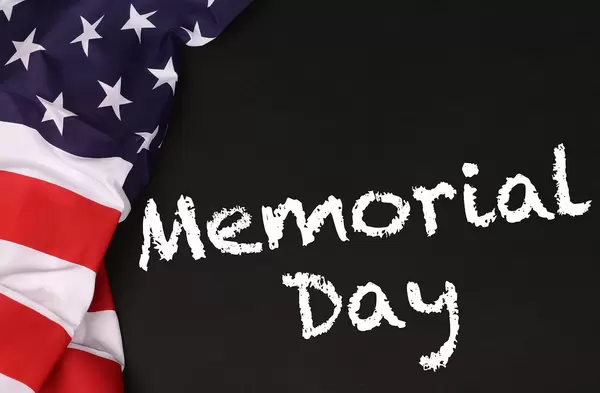 American flag with the text Memorial Day against a blackboard background