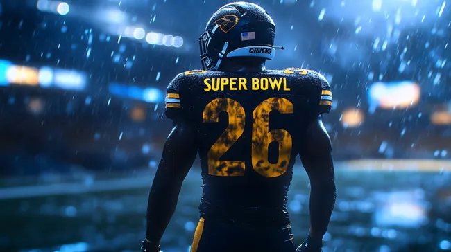 American-Football-Spieler im Super Bowl unter Regen