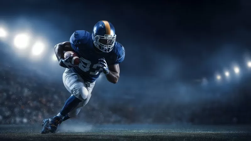 American Football Spieler in Aktion bei Nachtspiel