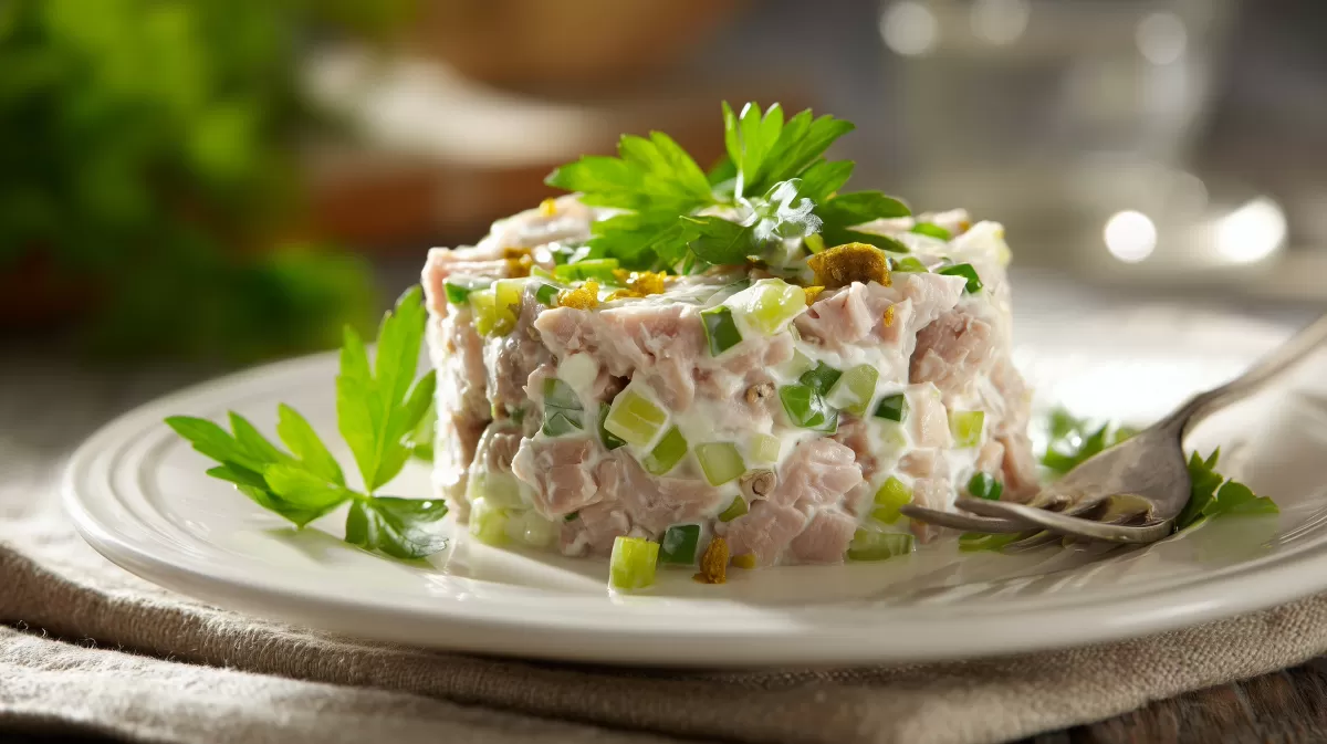 American Style Thunfischsalat auf weißem Teller