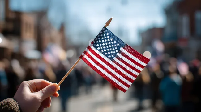 Amerikaner schwenken Flagge bei Parade