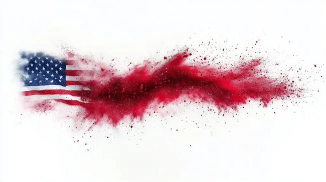 Amerikanische Fahne mit explosiver Farbpulverwolke