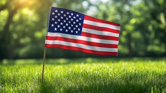 Amerikanische Flagge auf grüner Rasenfläche