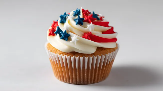 Amerikanische Flagge-inspirierter Sahnekuchen für Nationalfeiertag