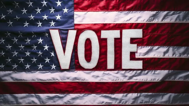Amerikanische Flagge mit großem Wahlaufruf