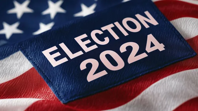 Amerikanische Flagge mit Text 'Election 2024'