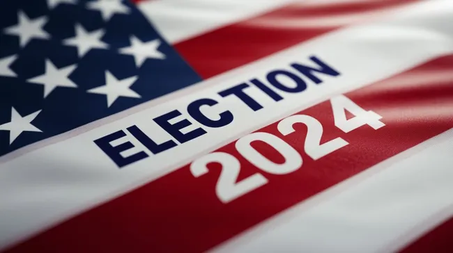 Amerikanische Flagge mit Wahlkampfankündigung 2024