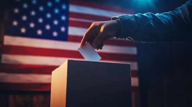 Amerikanische Flagge und Wahlurne bei Abstimmung