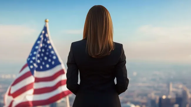 Amerikanische Politikerin vor USA-Flagge