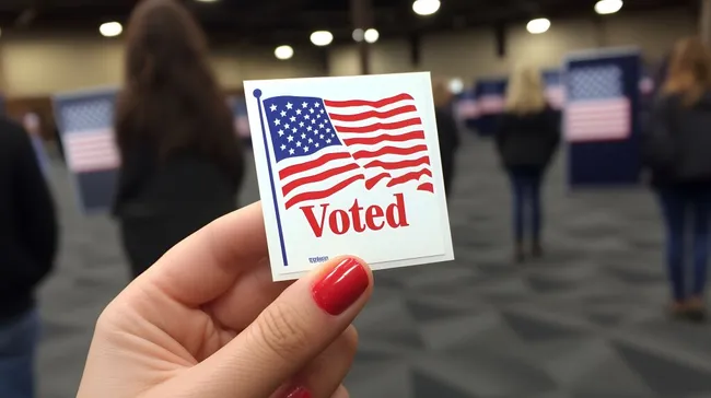 Amerikanische Wähler-Plakette in weiblicher Hand