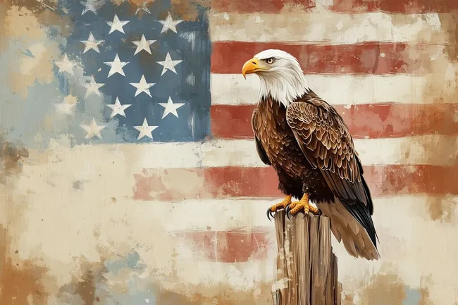 Amerikanischer Adler über Fahnenhintergrund