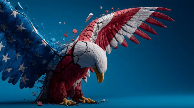Amerikanischer Adler zerbricht in Sternen und Streifen