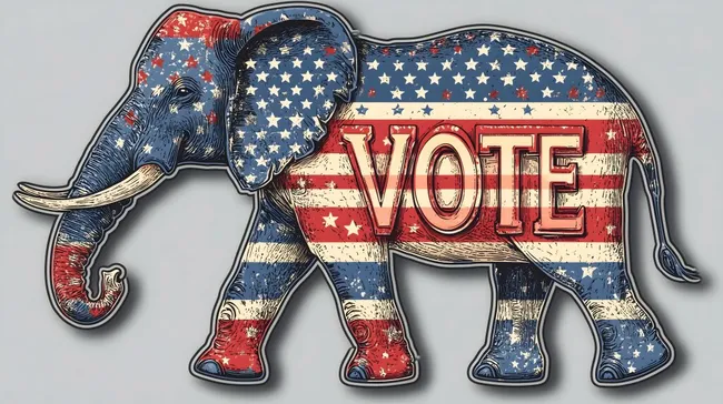 Amerikanischer Elefant Wahlmotiv mit Flagge