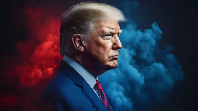 Amerikanischer Präsident in düsterer Rauchkulisse