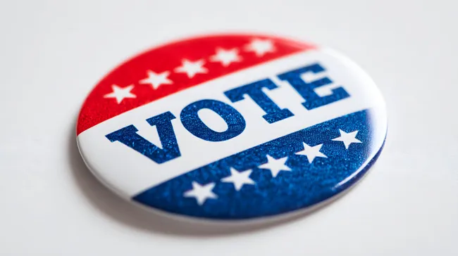 Amerikanischer Wahlknopf mit Sternen und Schriftzug