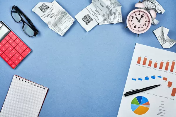 Analyzing family spends. Home budget concept with copy space