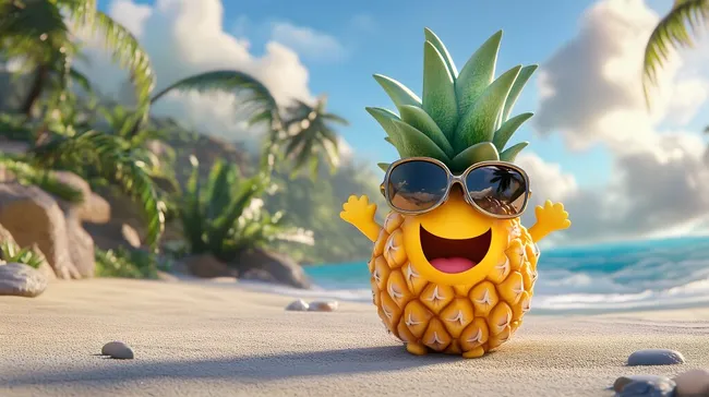 Ananas genießt Strandferien mit Sonnenbrille