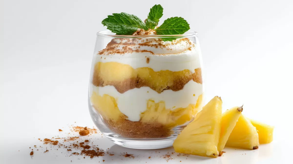 Ananas Tiramisu im Glas mit frischer Minze