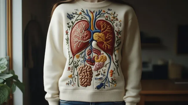 Anatomisch bedruckter Pullover mit detaillierten Körperorganen