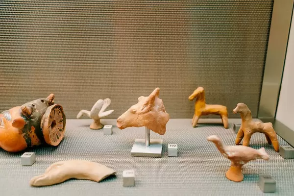Ancient Greek figurines made of clay of different animals