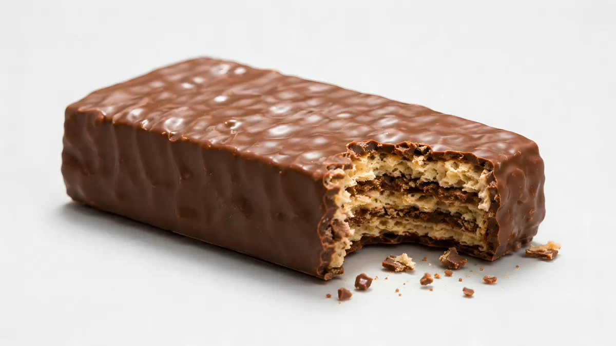 Angebissener Schokoriegel mit Waffelschichten