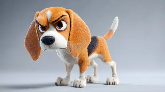 Angriffslustiger Cartoon-Beagle mit wütendem Blick
