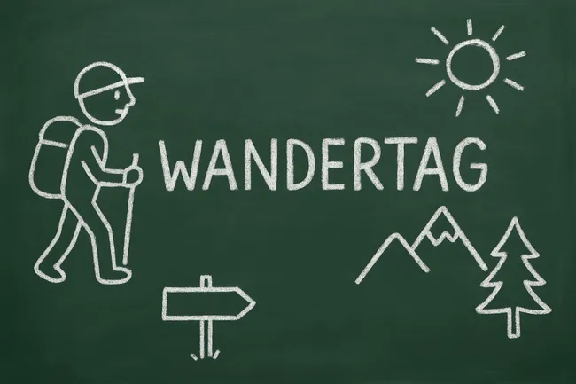 Ankündigung einer Wanderung auf Kreidetafel