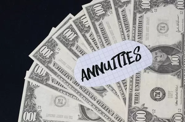 Annuities text and dollar banknotes