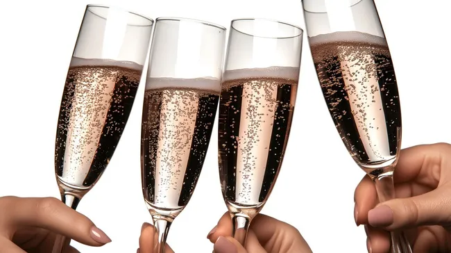 Anstoßen mit prickelndem Champagner in Sektgläsern