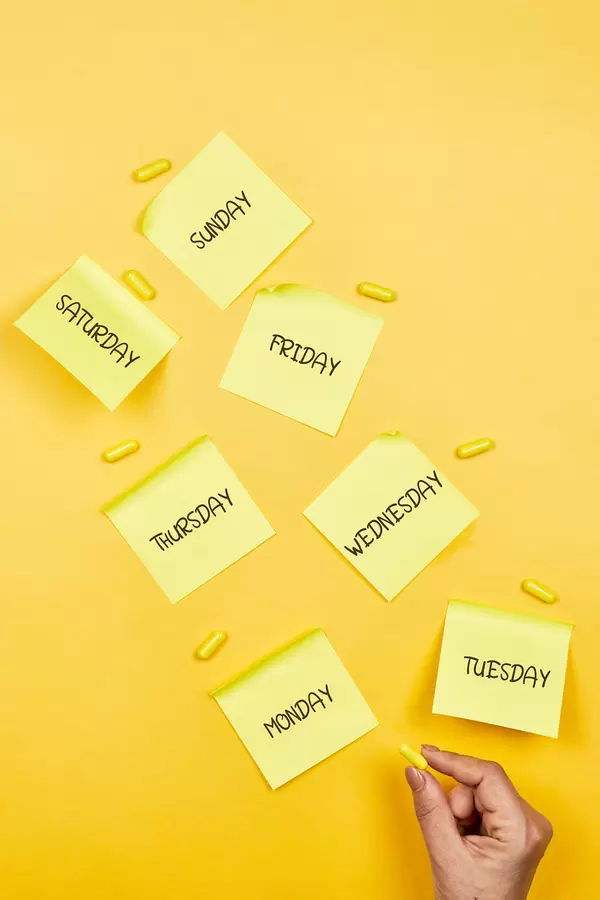 Antibiotic tablets organized and planned to take during the whole week