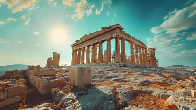 Antike Akropolis von Athen unter blauem Himmel