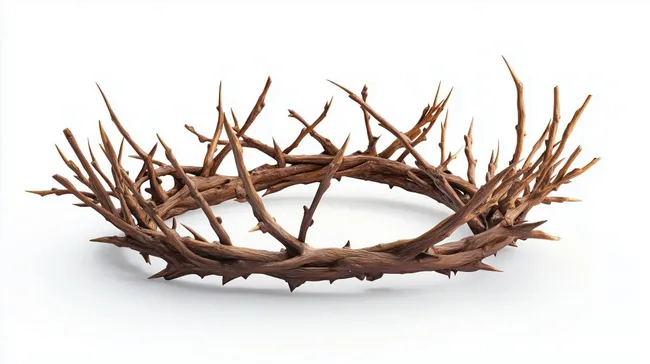 Antike Dornenkrone aus Ästen auf weißem Hintergrund