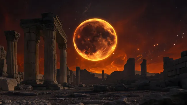 Antike Ruinen im Blutmond-Licht