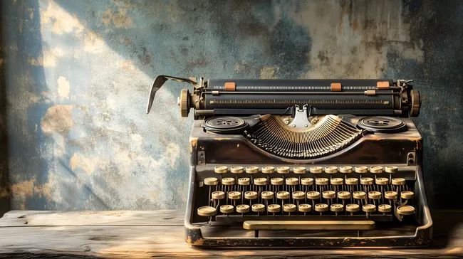 Antike Schreibmaschine auf rustikalem Holztisch