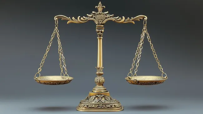 Antike verzierte Messingwaage als Symbol für Recht und Gerechtigkeit