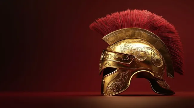 Antiker römischer Helm mit rotem Federbusch