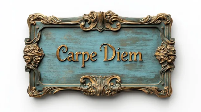 Antiker Spruch 'Carpe Diem' in goldenem Rahmen