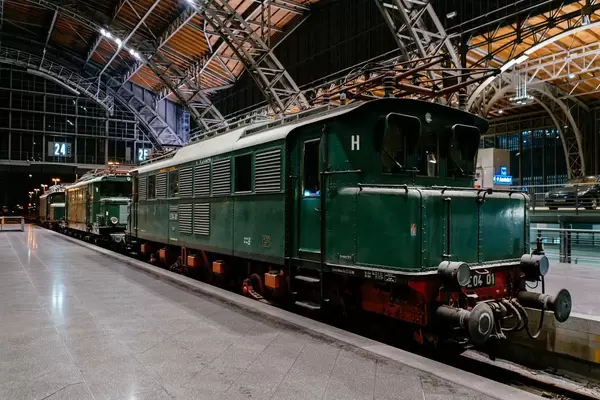 Antique German Reichsbahn green cargo locomotive 3/4 view