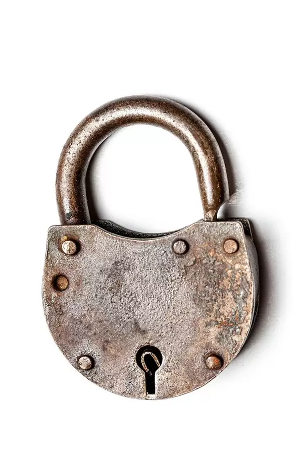 Antique padlock on a white background (Flip 2020)
